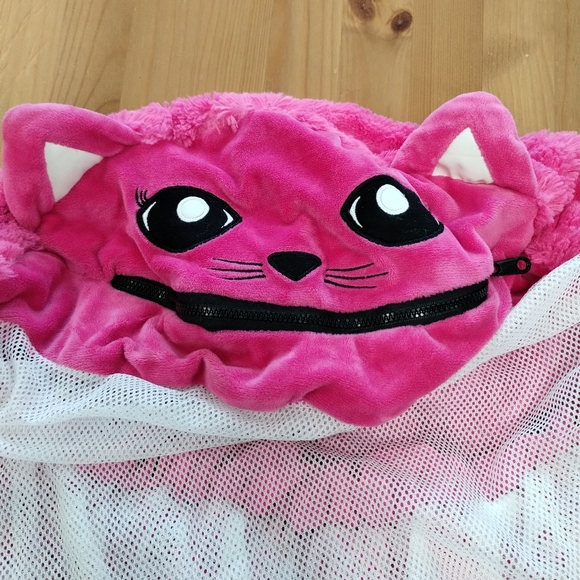 Cat Pretty Pink Soft Furry Toy Storage (Unfilled) Net with a Zipper Cushion Seat - Picture 5 of 10